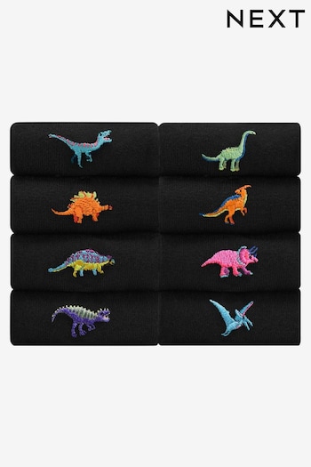 Black Bright Dinosaurs Fun Black Embroidered Socks 8 Pack (409930) | £21