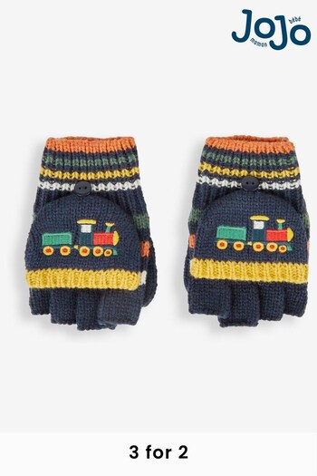 JoJo Maman Bébé Navy Boys' Train Striped Gloves (410055) | £15.50