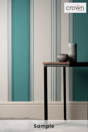 Crown Teal Blue Synergy Stripe Wallpaper (410396) | £19