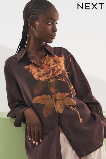 Brown Rose Sheer Long Sleeve Oversized Shirt (410406) | £44