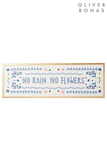 Oliver Bonas Blue Embroidered No Rain No Flowers Wall Art (410469) | £55