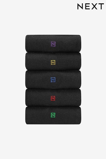Multi Logo Black Embroidered Lasting Fresh Socks 5 Pack (410577) | £13