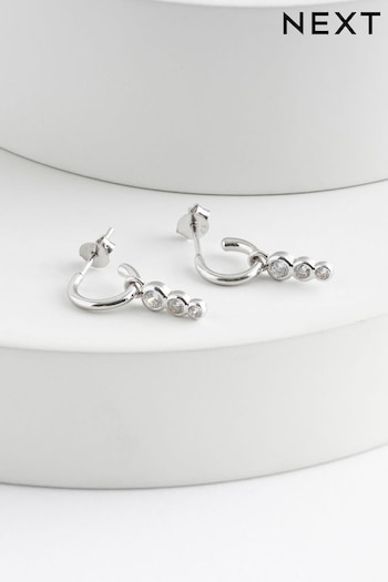 Sterling Silver Cubic Zirconia Drop Hoop Earrings (410582) | £20