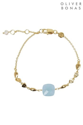 Oliver Bonas Blue Jules Square Aquamarine Chain Bracelet (410609) | £45