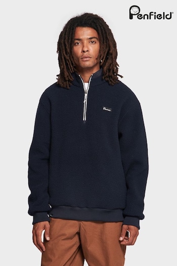 Penfield Mens Blue 1/4 Zip Funnel Neck Fleece Sweatshirt (410635) | £90