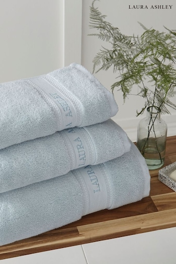 Laura Ashley Seaspray Blue Luxury Cotton Embroidered Towel (410671) | £18 - £42