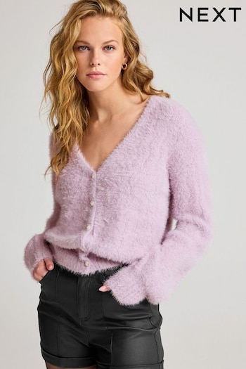 Lilac Purple Fluffy Gem Button Cardigan (410799) | £35