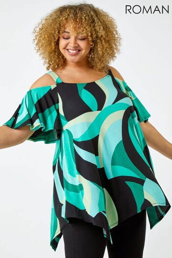 Roman Green Curve Abstract Cold Shoulder Top (411139) | £32