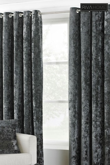 Riva Paoletti Pewter Grey Verona Crushed Velvet Eyelet Curtains (411459) | £33 - £89