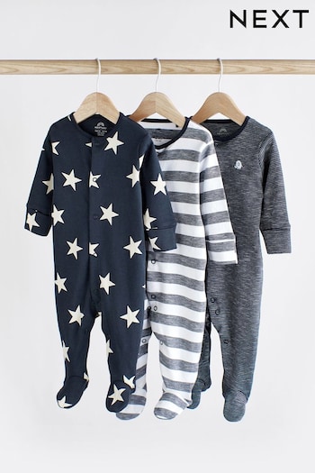 Navy 3 Pack Star Stripe Sleepsuits (0mths-2yrs) (411534) | £16 - £18