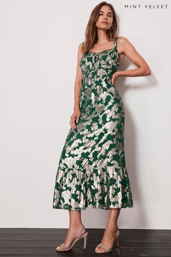 Mint Velvet Green Metallic Maxi Dress (411565) | £149