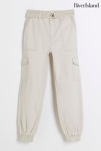 River Island Cream Girls Self Belted Cargo Trousers (411669) | £22