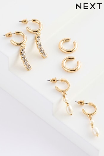 Gold Tone Hoop and Cuff Earrings Pack Made With Recycled Brass (411709) | £12