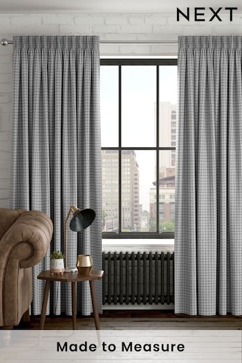 Grey Brushed Mini Check Made To Measure Curtains (411738) | £44