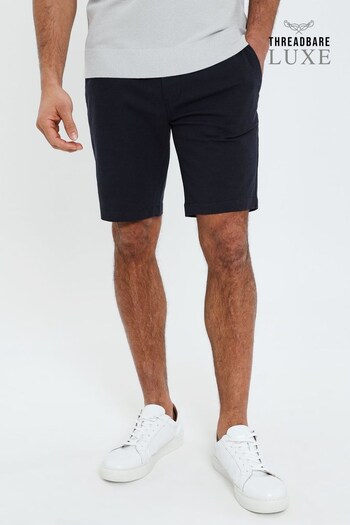 Threadbare Blue Luxe Cotton Check Slim Fit Chino Sportees Shorts With Stretch (411820) | £25