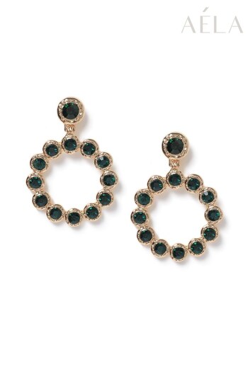 Aela Green Emerald Round Drop Earrings (412086) | £15