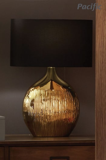 Pacific Gold Gemini Etched Ceramic Table Lamp (412214) | £58