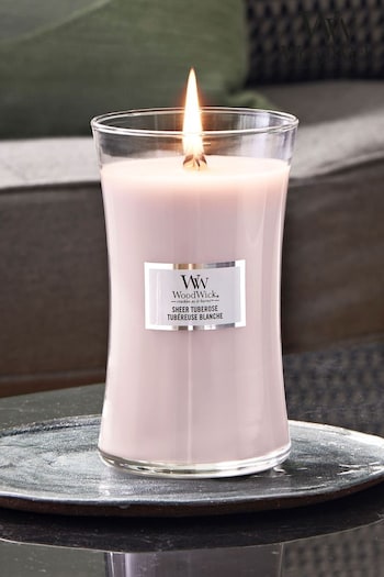 Woodwick Pink Large Hourglass Scented Candle with Crackle Wick Tuberose (412452) | £33