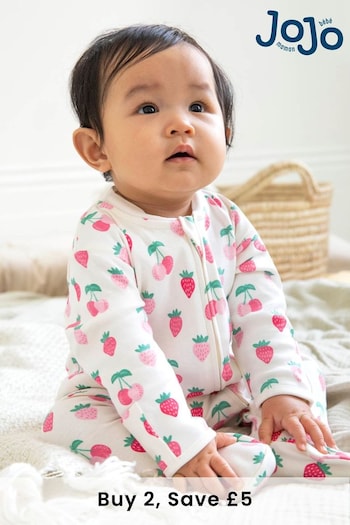 JoJo Maman Bébé Pink Print Zip Cotton Baby Sleepsuit (412741) | £20