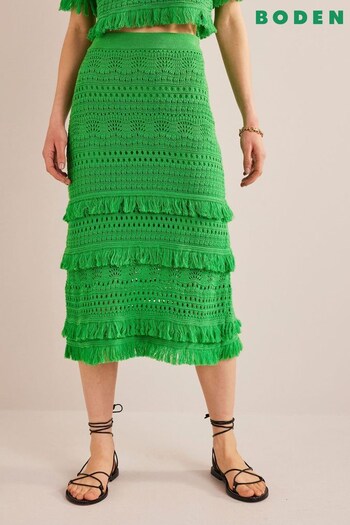 Boden Green Fringe Crochet Knitted Skirt (412895) | £49