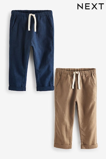 Navy/Tan 2 Pack Linen Blend Pull On Trousers Basic (3mths-7yrs) (413317) | £16 - £20