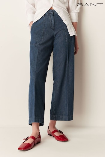 GANT Blue Relaxed Wide Leg Chambray Trousers (413321) | £125
