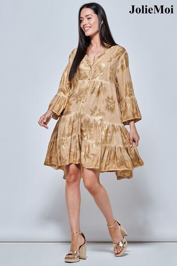 Jolie Moi Natural Printed Tiered Hem Holiday Midi Dress (413349) | £65