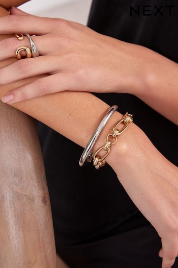 Gold Tone/Silver Tone Recycled Metal Bangle And Chain Bracelet Pack (413389) | £14