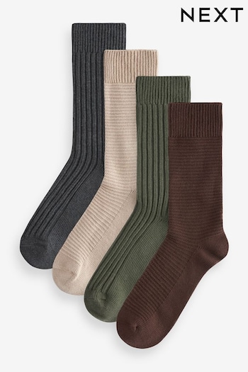 Neutral/Green 4 Pack Textured Heavyweight Socks (413392) | £20
