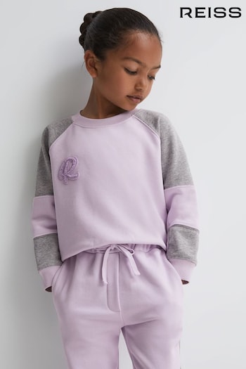 Reiss Lilac Bryce Junior Colourblock Motif Jersey Sweatshirt crew (413599) | £30