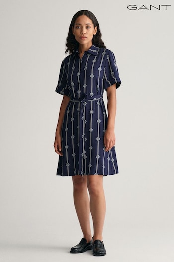 GANT Blue Printed Short Sleeve Shirt Dress (413620) | £175