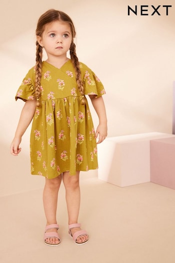 Green Floral Wrap Jersey Suede Dress (3mths-7yrs) (414431) | £9 - £11