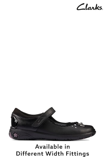 Clarks Black Multi Fit Kids Leather Sea Shimmer Shoes Buckled (414613) | £21