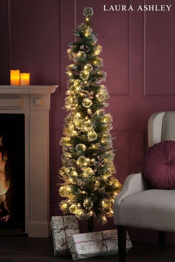 Laura Ashley Green Pre-Lit LED Slim 6ft Christmas Tree with Berries & Pine Cones (414651) | £150