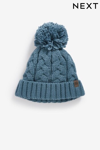Mineral Blue Knitted Cable Pom Hat (1-16yrs) (415253) | £6 - £10