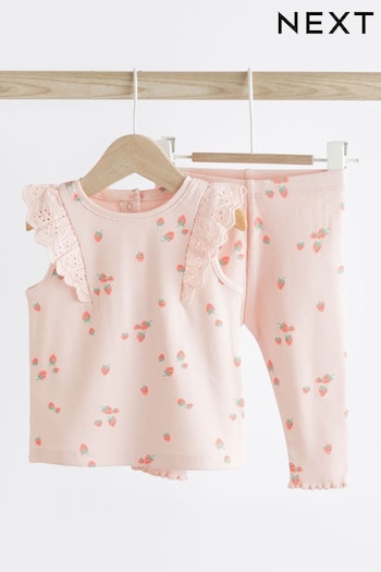 Pink Strawberry Baby Short Sleeve Top And bold Leggings Set (415373) | £10 - £12