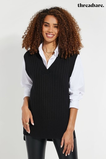 Threadbare Black V-Neck Ribbed Knitted Sweater Vest (415600) | £22