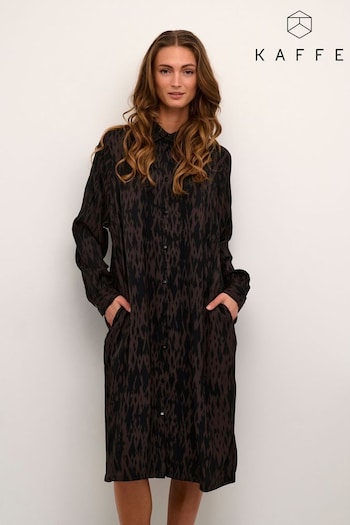 Kaffe Ravia Knee Length Pocket Shirt Dark  Brown Dress (415705) | £80