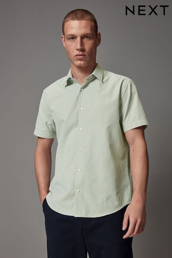 White/Green Textured Short Sleeve Shirt (415782) | £32