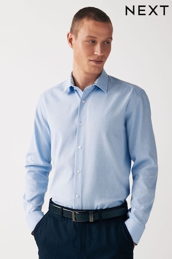 Blue Textured Trimmed Single Cuff Formal Shirt (415802) | £38