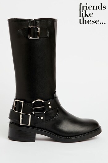 Friends Like These Black Mid Calf Low Heel Buckle Boot (415813) | £55