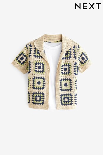 Neutral Short Sleeve Crochet Patchwork Shirt (3mths-7yrs) (416017) | £18 - £20