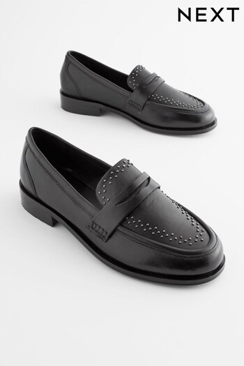 Black Forever Comfort® Leather Studded Loafers (416298) | £49