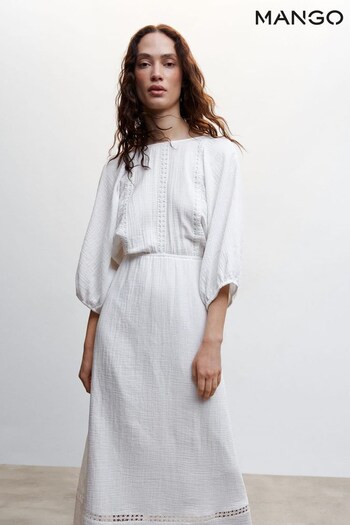 Mango Cotton White Dress With Rear Bow (416399) | £60