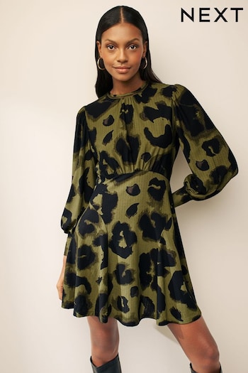 Green Animal Long Sleeve Mini Dress (416438) | £32