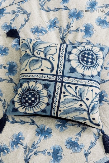 V&A Indigo Blue Scrolling Carnation Cushion (416490) | £45