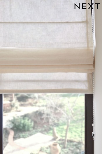 White Ready Made Washed Cotton Linen Lined Roman Blind (416811) | £45 - £105