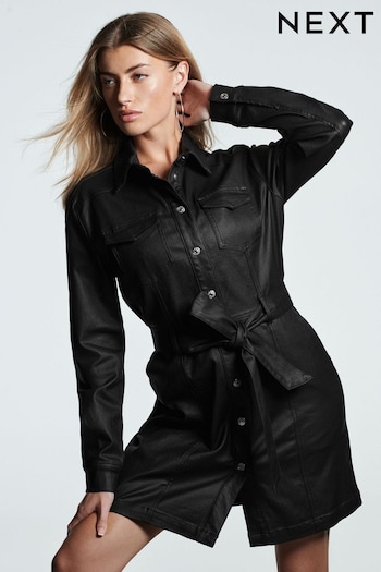 Black Coated Denim Mini Shirt Dress (416824) | £48