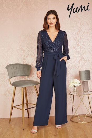 Yumi Blue Sequin Jumpsuit With Long Sleeves (417010) | £70