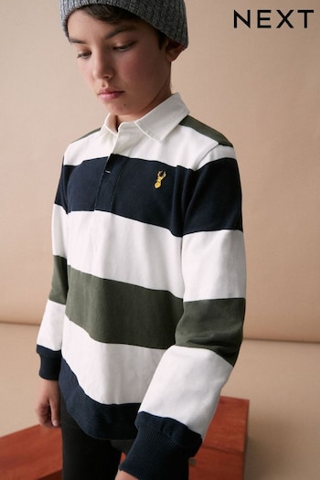 Navy Blue/White/Green Stripe Rugby Shirt (3-16yrs) (417170) | £14 - £18